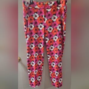 Pappagallo Floral Ankle Pink Red Poppy Pants. Sz14